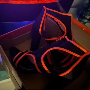 Black and orange wedge zipper heels